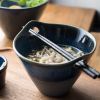Deep Blue Ceramic Salad Bowl With Handle