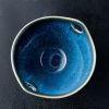Deep Blue Ceramic Salad Bowl With Handle