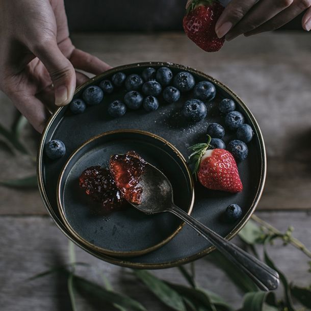 Vintage Gold-Lined Stoneware