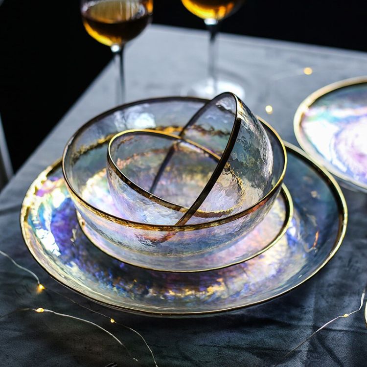 Premium Gold Lined Glass Bowl & Serving Plate