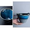 Deep Blue Ceramic Salad Bowl With Handle
